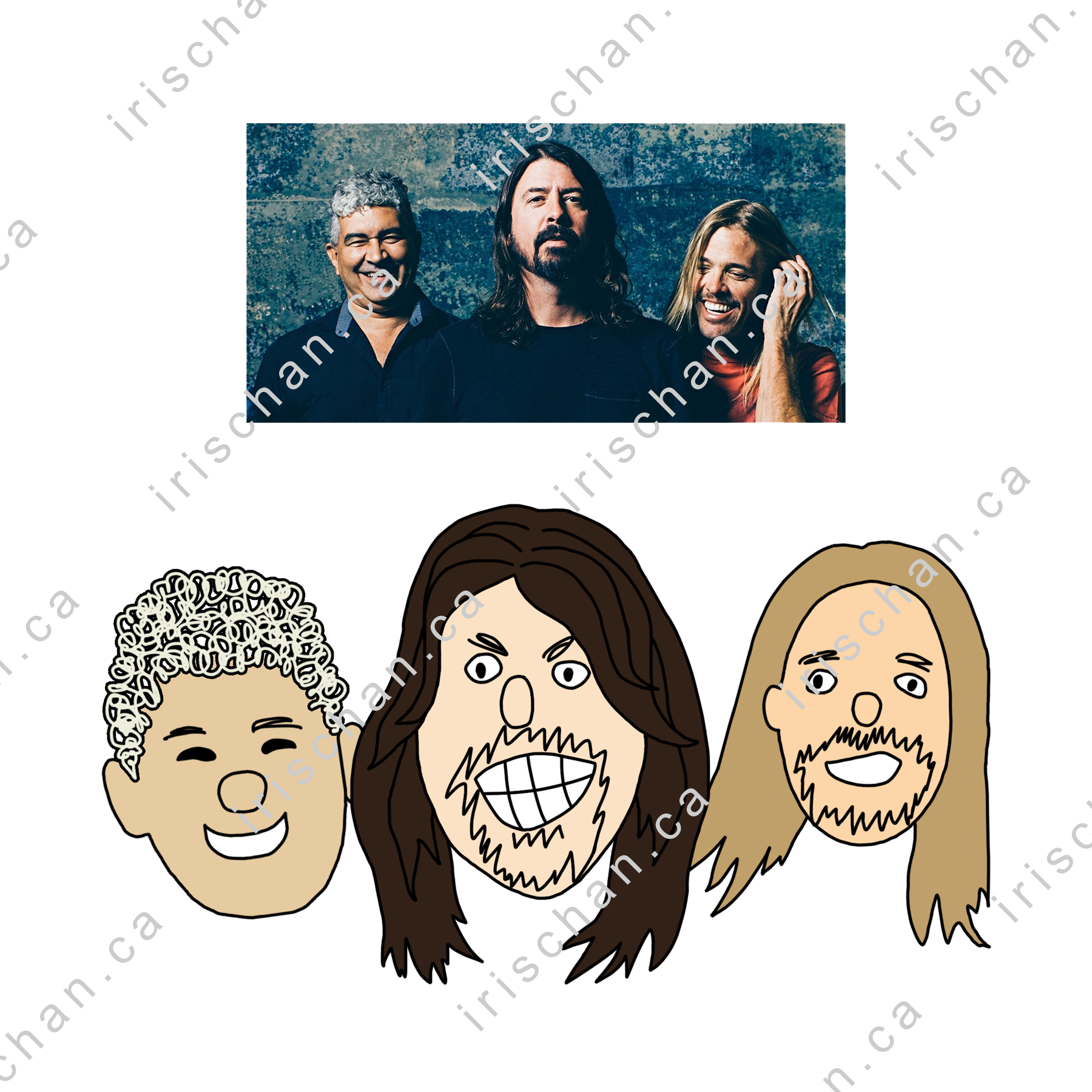 Drawing of Pat Smear, Dave Grohl, and Taylor Hawkins from Foo Fighters
